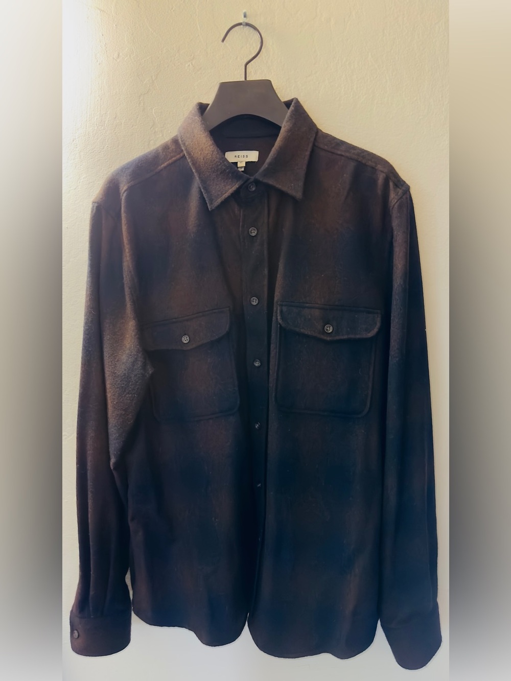 REISS Men’s Turkish Premium Wool Blend Button Down Front X-Large Overshirt